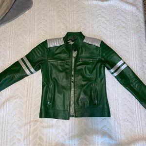 Men’s Green Leather Coat Size L